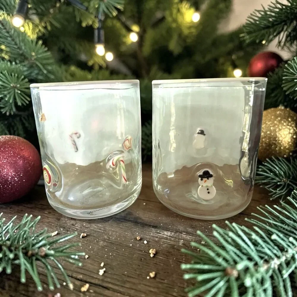 Anthropologie Icon Festive Glasses 17 Oz Set Of 2 Limited Edition Mouth Blown